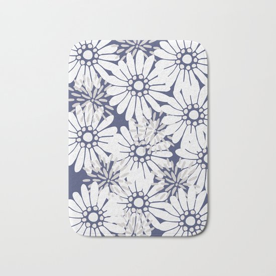 Summer Flowers Dark Blue Bath Mat