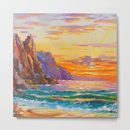 Sunset on the rocky shore Metal Print