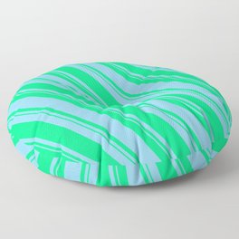 [ Thumbnail: Light Sky Blue and Green Colored Pattern of Stripes Floor Pillow ]