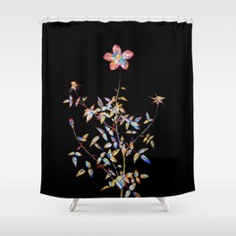 Floral Single Dwarf Chinese Rose Mosaic on Black Shower Curtain