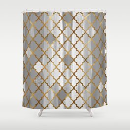 Moroccan Tile Pattern In Grey And Gold Shower Curtain