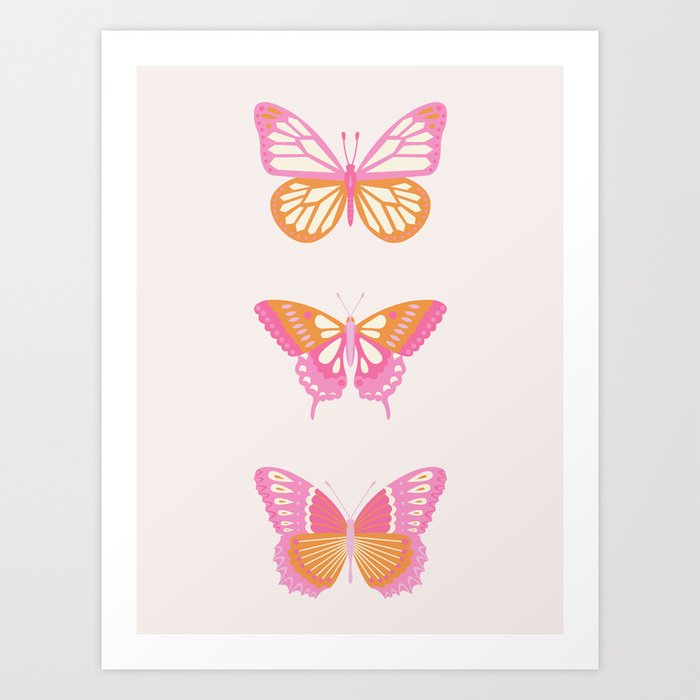 Butterfly art Pink orange preppy decor Art Print