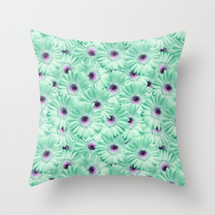 Mint Gerbera Daisies Flower Oil Painted Floral Throw Pillow