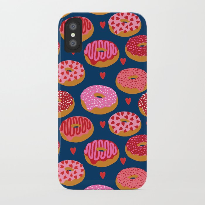 Pink and Red donuts hearts love valentines day cute gifts for foodie iPhone Case
