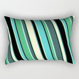 [ Thumbnail: Colorful Dark Slate Gray, Turquoise, Light Yellow, Sea Green, and Black Colored Lined Pattern Rectangular Pillow ]