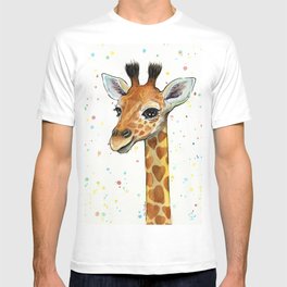 Baby-Giraffe-Nursery-Print-Watercolor-Animal-Portrait-Hearts T Shirt
