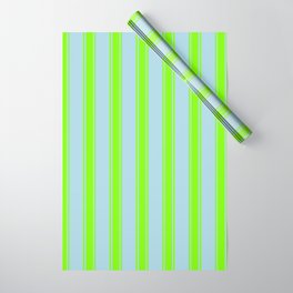 [ Thumbnail: Light Blue and Chartreuse Colored Striped Pattern Wrapping Paper ]