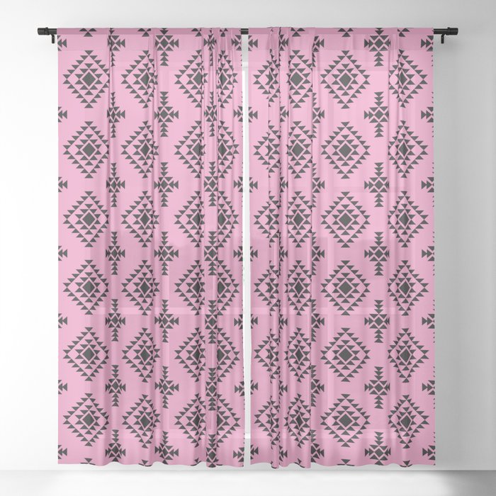 Pink and Black Native American Tribal Pattern Sheer Curtain