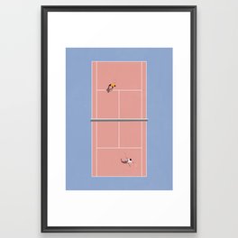 Playing Tennis | Pastel Colors Tennis Court  Framed Art Print | Birds Eye View, Player, Tennis Player, Pink, From Above, Blue, Abstract, Illustration, Tennis Court, Photo 