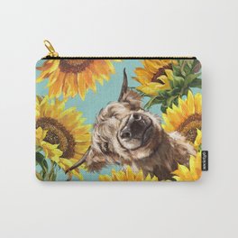 Highland Cow with Sunflowers in Blue Carry-All Pouch