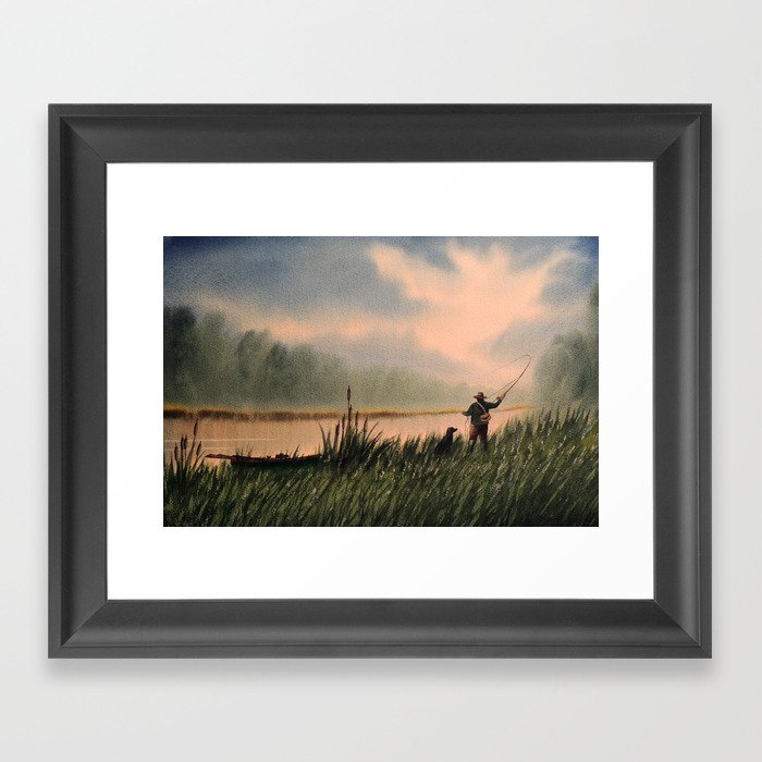 The Fly Fisherman With His Loyal Friend Framed Art Print by Bill Holkham