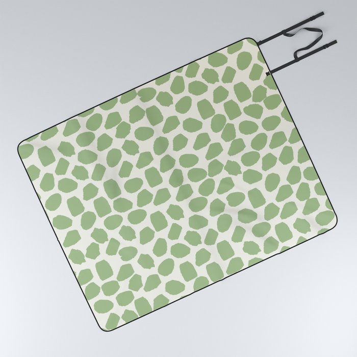 Ink Spot Pattern Light Sage Green and Cream Picnic Blanket