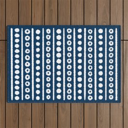 Hand Drawn Navy and White Geometric Circles, Dots and Lines Outdoor Rug
