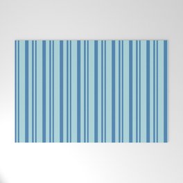 [ Thumbnail: Blue and Powder Blue Colored Striped Pattern Welcome Mat ]