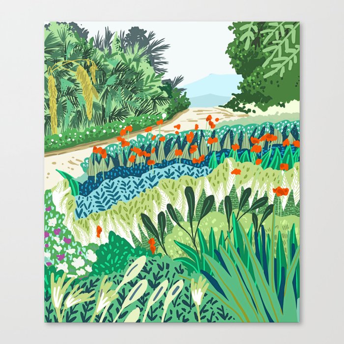 Solo Walk, Nature Jungle Forest Tropical Colorful Vibrant Bortanical Illustration Painting Canvas Print