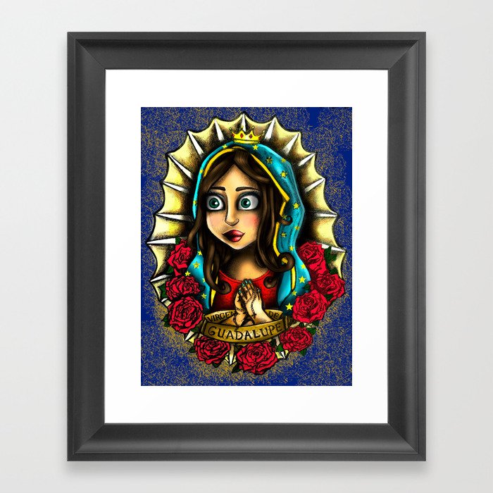 Lady Of Guadalupe (Virgen de Guadalupe) BLUE VERSION Framed Art Print