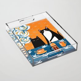 Orange and Blue French Press Cats Acrylic Tray