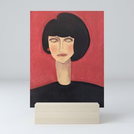 Woman in Red Background Mini Art Print
