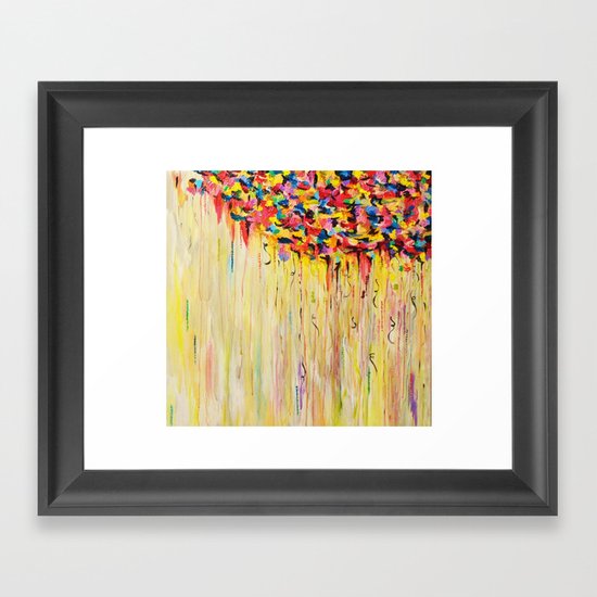 OPPOSITES LOVE Raining Sunshine - Bold Bright Sunny Colorful Rain Storm Abstract Acrylic Painting Framed Art Print