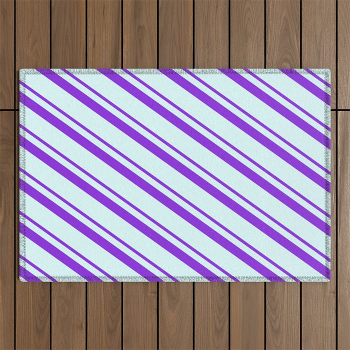 Purple & Light Cyan Colored Lines/Stripes Pattern Outdoor Rug