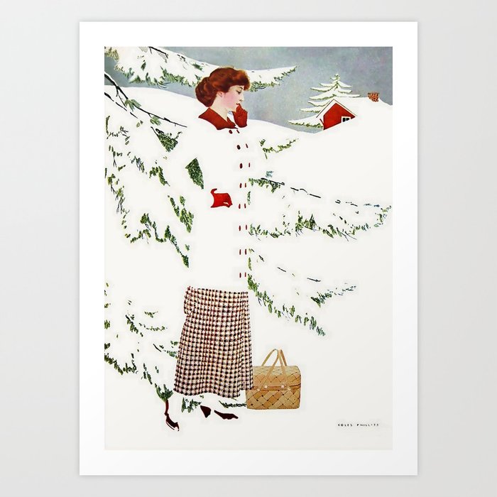 C Coles Phillips ‘Fadeaway Girl’ “Winter Snowscape” Art Print
