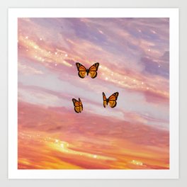 Butterfly Sunset Aesthetic Art Print