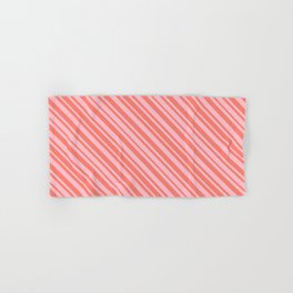 [ Thumbnail: Salmon and Pink Colored Lined Pattern Hand & Bath Towel ]