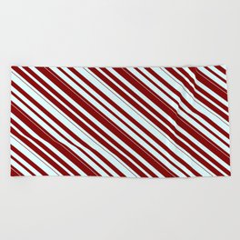 [ Thumbnail: Light Cyan & Maroon Colored Lined/Striped Pattern Beach Towel ]
