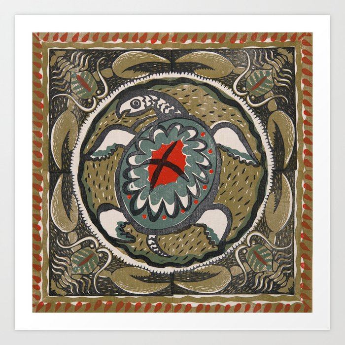 Vintage Sea Turtle Batik Design Art Print