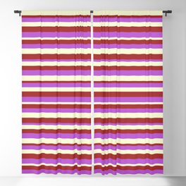 [ Thumbnail: Brown, Orchid & Light Yellow Colored Stripes/Lines Pattern Blackout Curtain ]