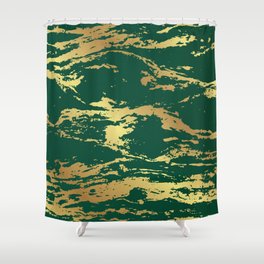 Seamless pattern with marble emerald green and gold Shower Curtain