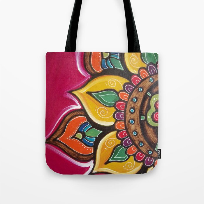 mandala and pink, plants,modern art,colorful Tote Bag