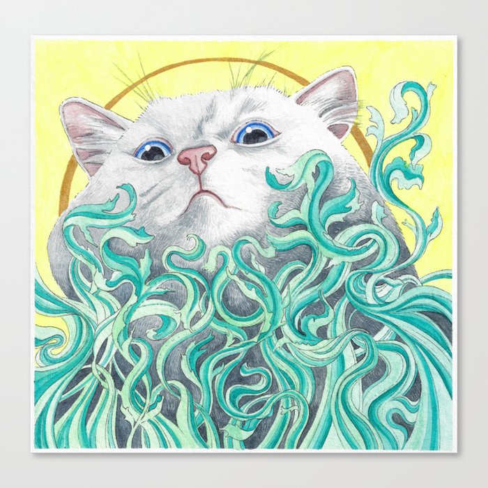 Hiding Cat Watercolor Painting Canvas Print