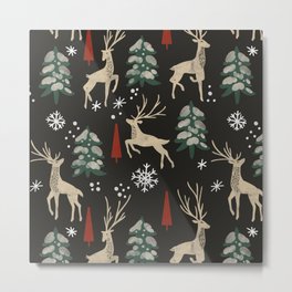 Deer in the snowy night Metal Print | Pattern, Winter, Black And White, Animal, Dark, Snow, Holiday, Digital, Abstract, Deer 