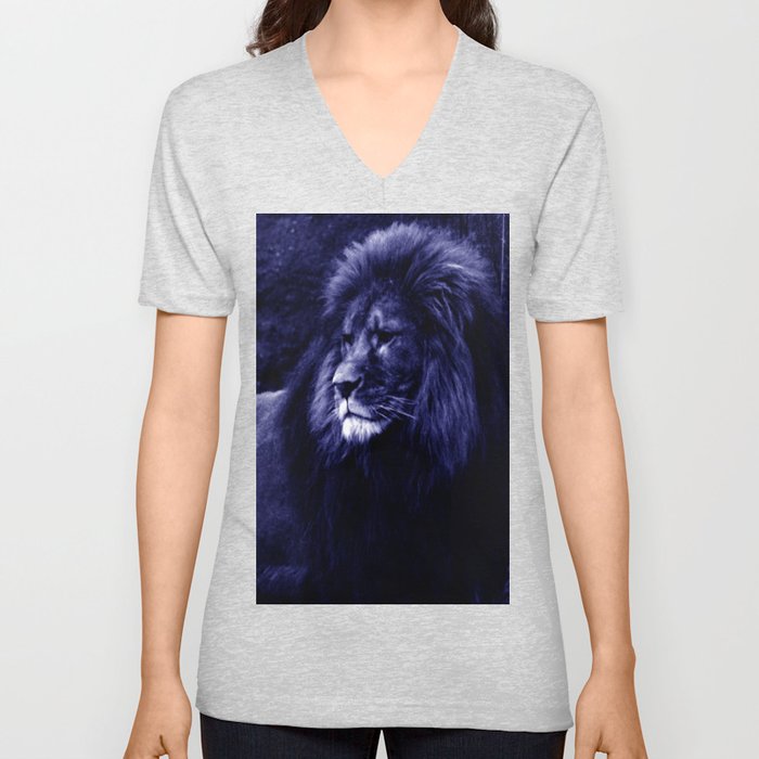 The Strength of a Lion Indigo Blue V Neck T Shirt