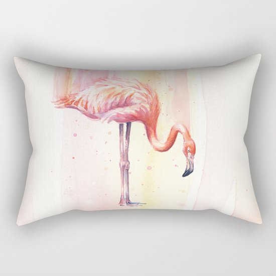 Pink Flamingo Watercolor Bird Animals Whimsical Animal Rectangular Pillow