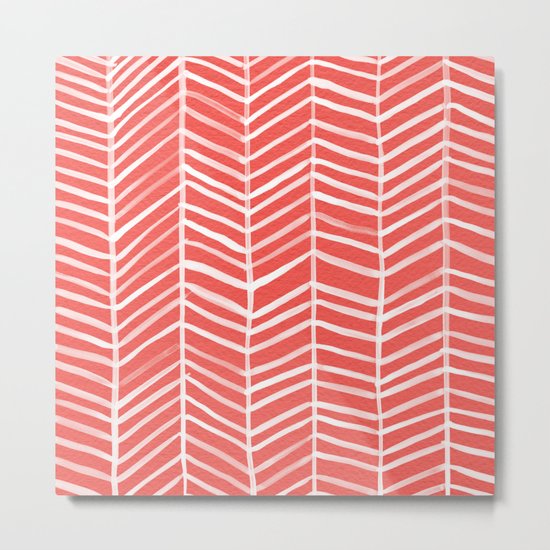 Coral Herringbone Metal Print