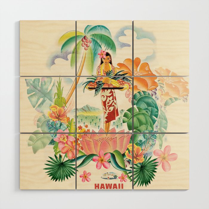 Vintage Hawaiian Travel Poster Wood Wall Art