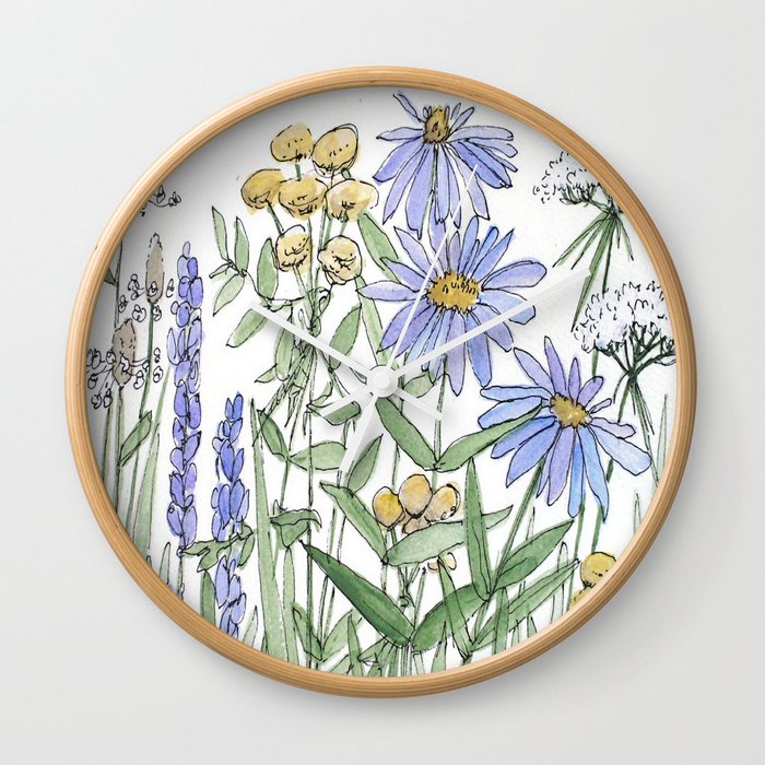 Asters and Wild Flowers Botanical Nature Floral Wall Clock