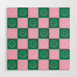 Checkered Happy Faces Wood Wall Art