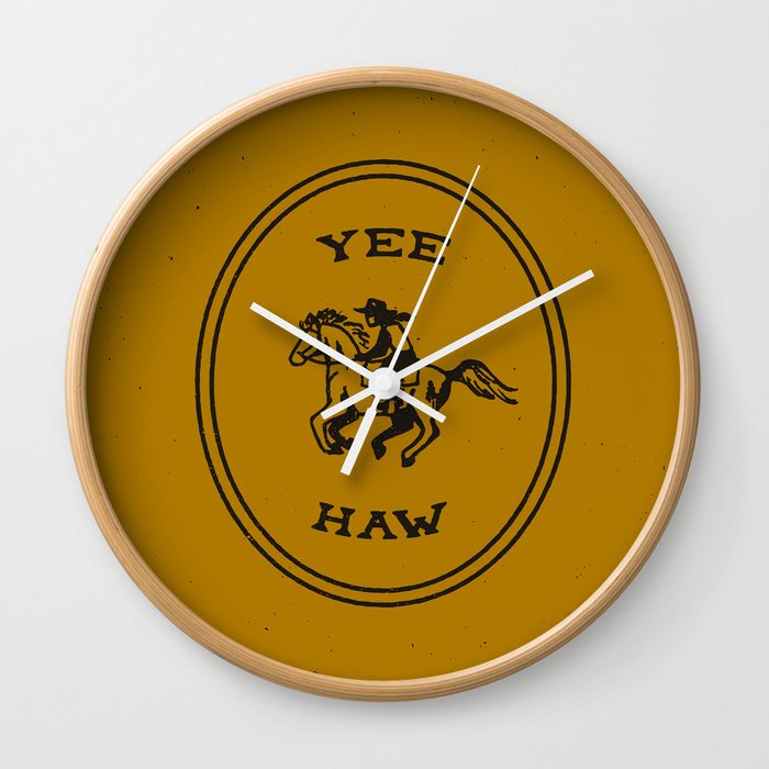 Yee Haw in Gold Wall Clock