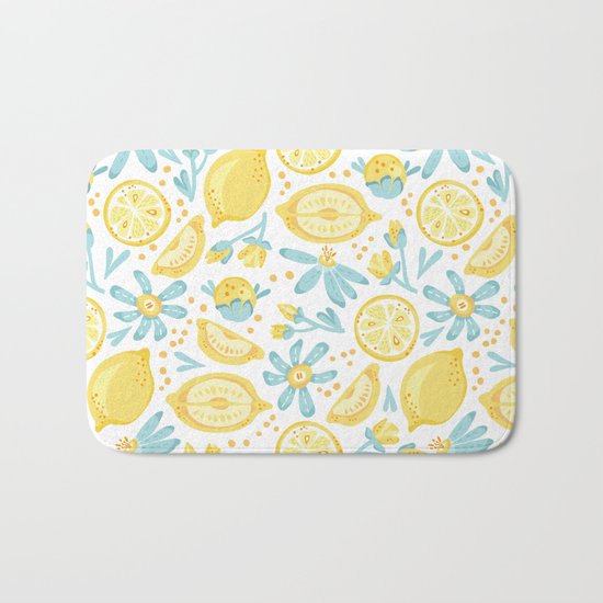 Lemon pattern White Bath Mat