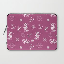 Magenta And White Silhouettes Of Vintage Nautical Pattern Laptop Sleeve