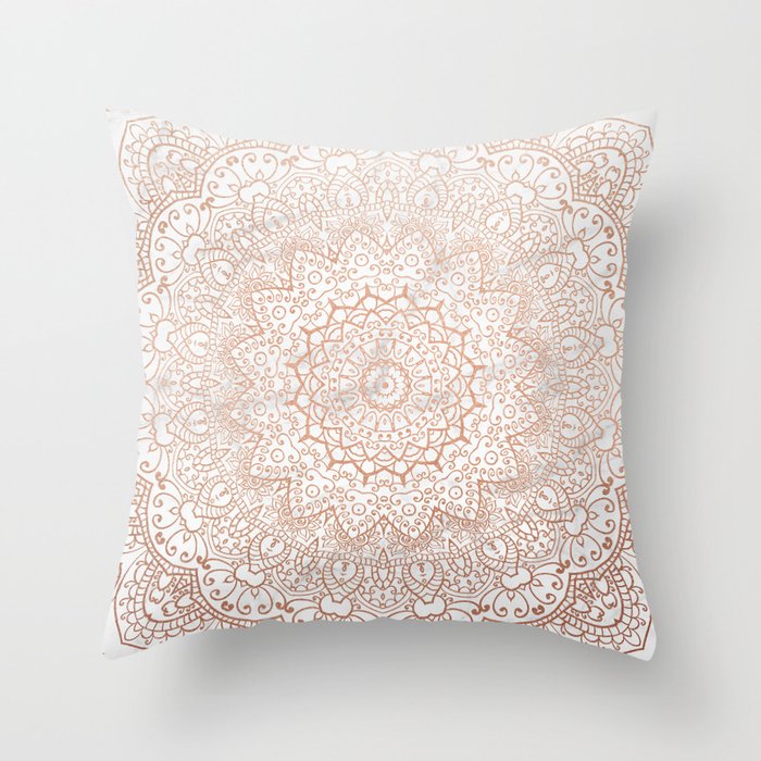Mandala - rose gold and white marble 3 Throw Pillow