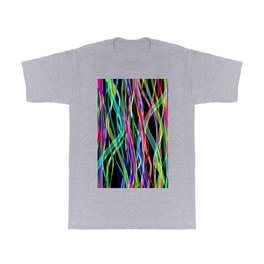  Multiplied Vivid Color Parallel Lines on Black Board "Abstracts" T Shirt