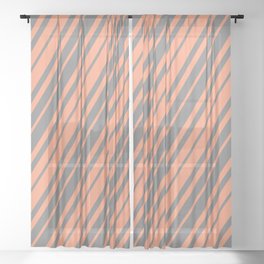 [ Thumbnail: Gray & Light Salmon Colored Lined/Striped Pattern Sheer Curtain ]