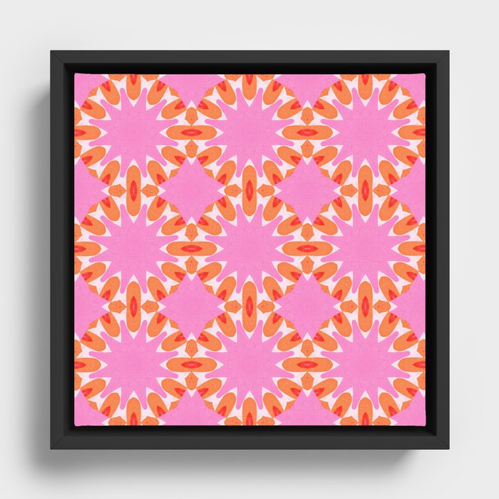 Pink Sun Kaleidoscope Pattern Framed Canvas