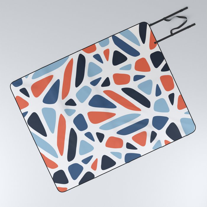 Abstract Modern Cell Pattern - Blue and Red Picnic Blanket
