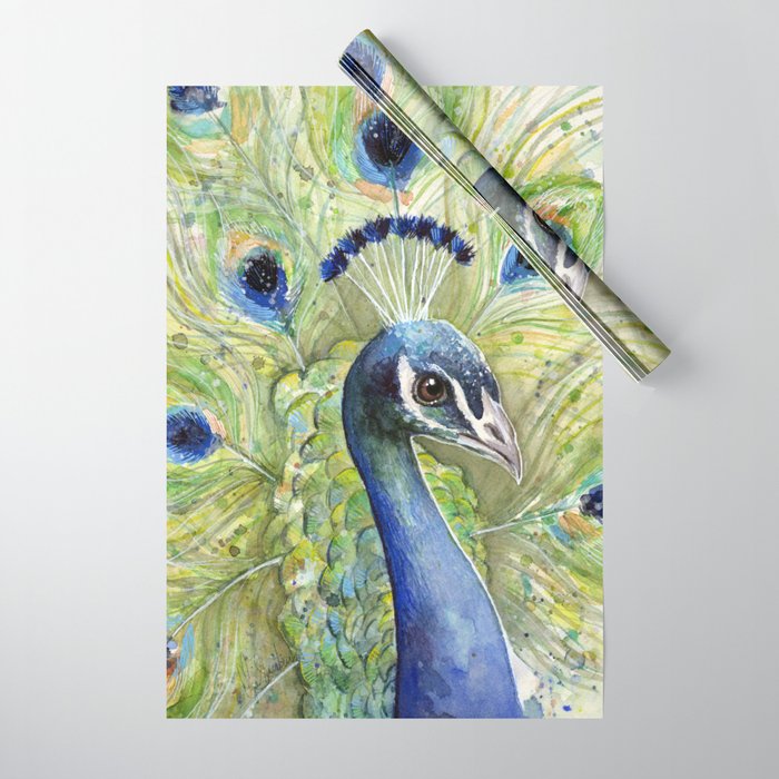 Peacock Watercolor Painting Exotic Birds Wrapping Paper By