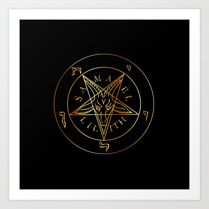 Wiccan symbol golden Sigil of Baphomet- Satanic god occult symbol Art Print
